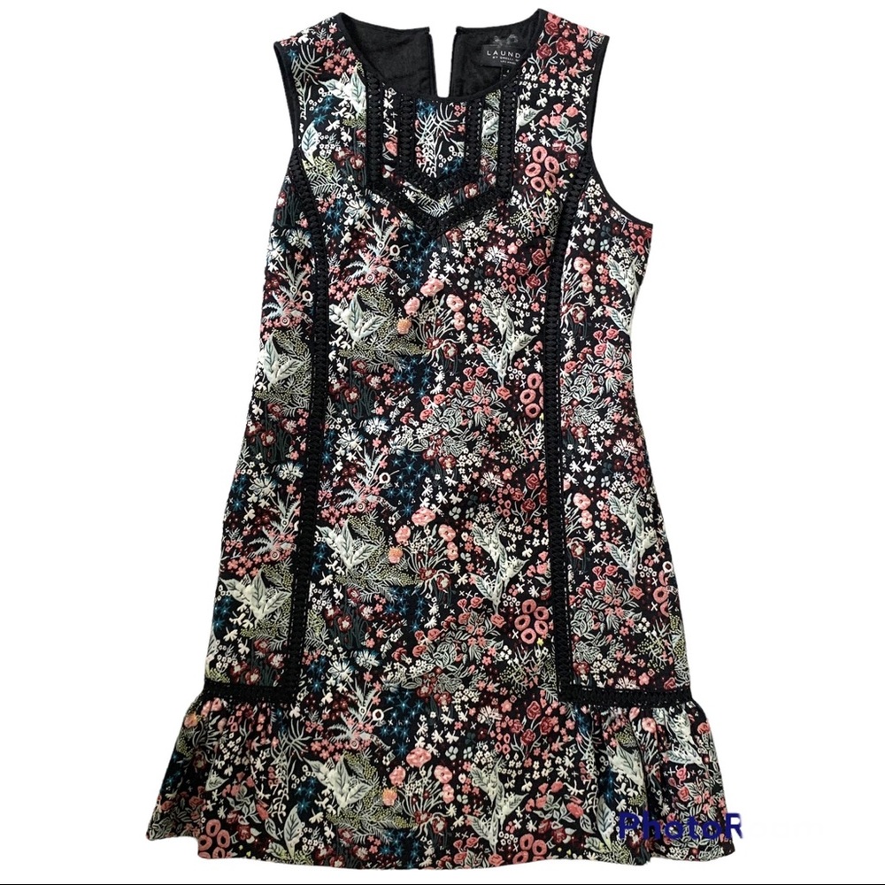 Laundry by Shelli Segal Floral Flower Print Black with Array of Color size 4